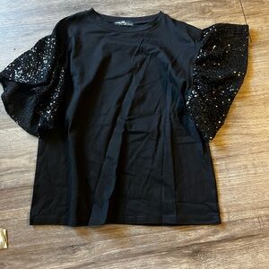 Elegant Black Sequin Sleeve Women's Top